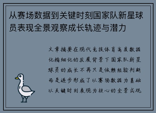 从赛场数据到关键时刻国家队新星球员表现全景观察成长轨迹与潜力