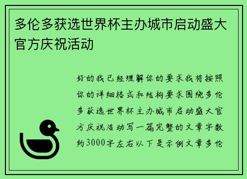 多伦多获选世界杯主办城市启动盛大官方庆祝活动